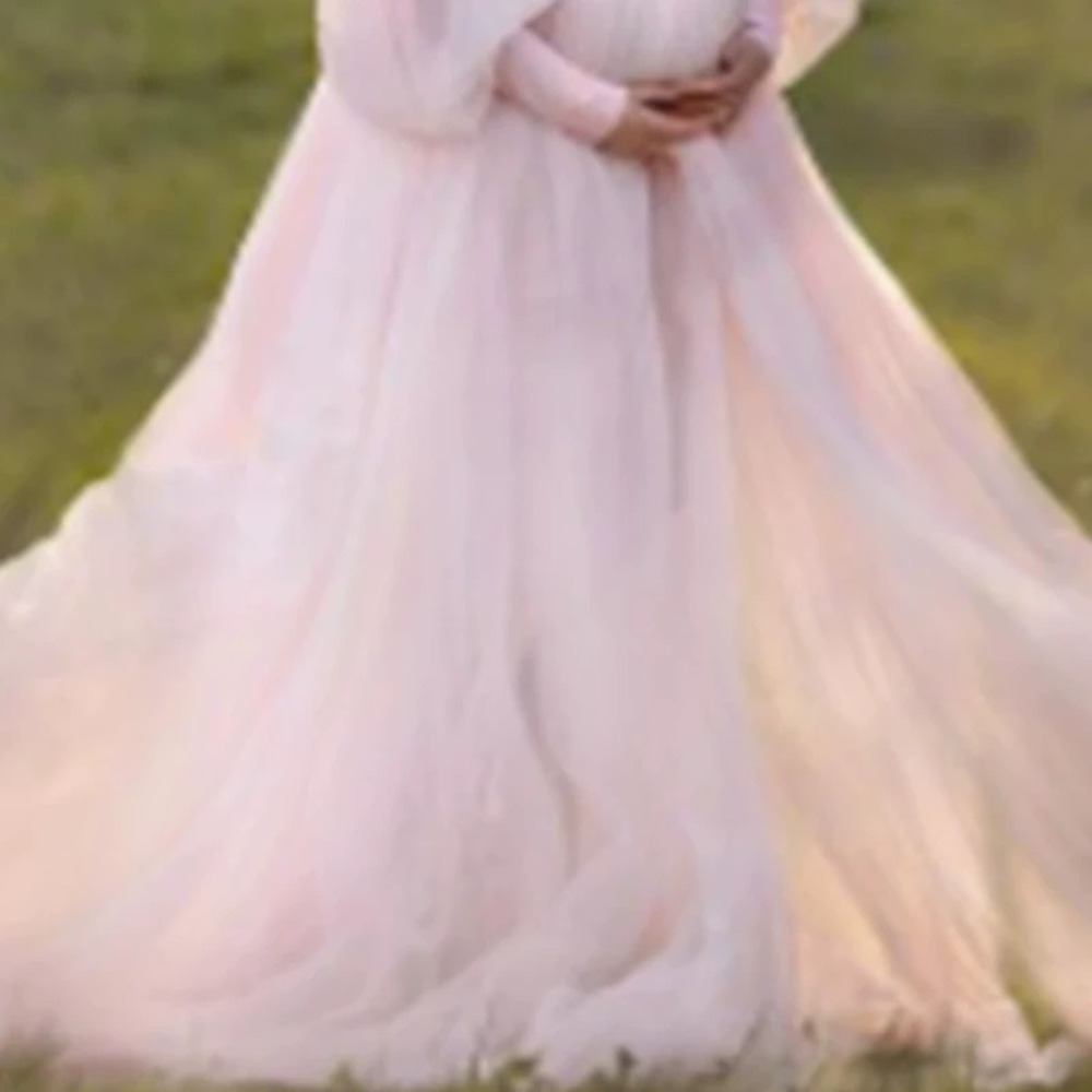 ZARA Fall Plus Size Maternity Puff Sleeve Off Shoulder Fit Flare Long Dress